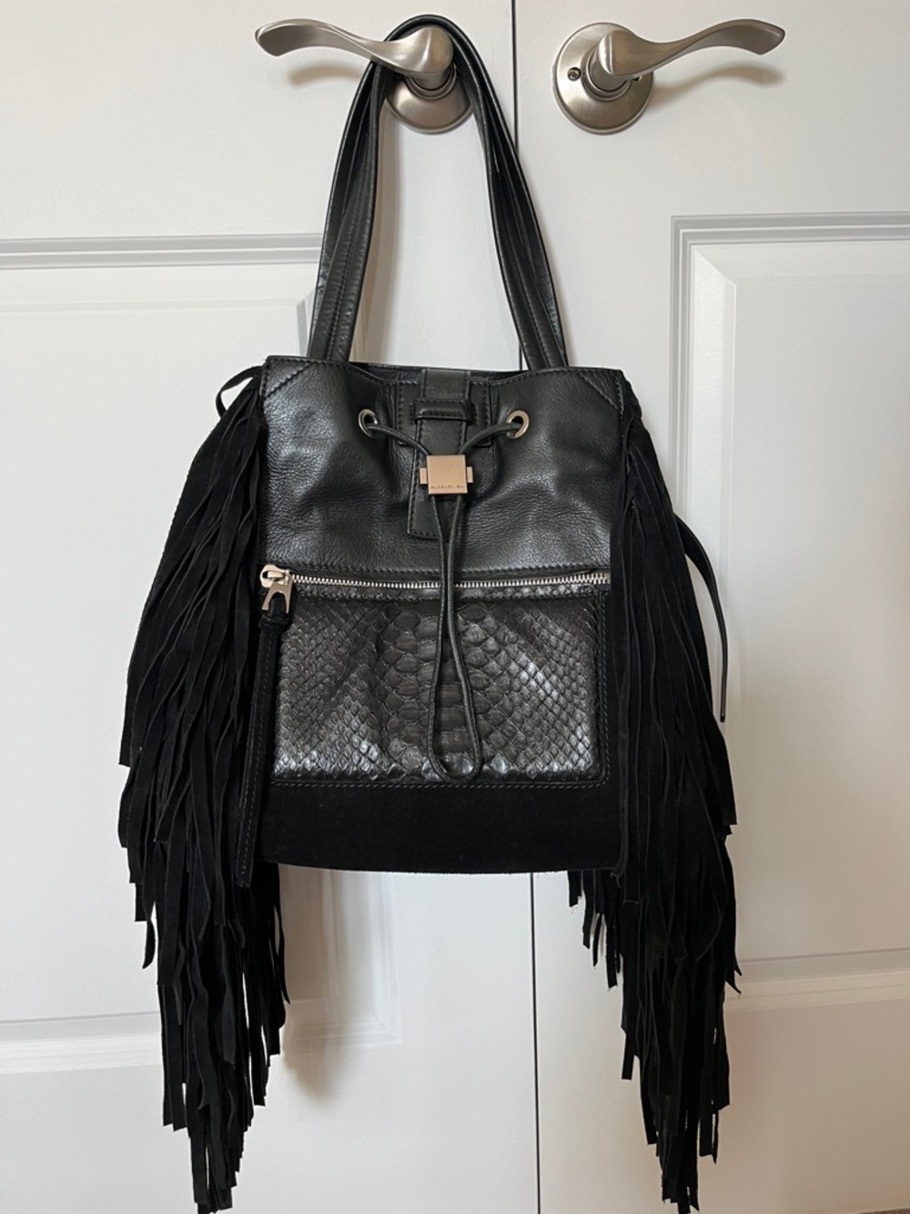 Barbara Bui Black Leather Fringe Shoulder Bag
